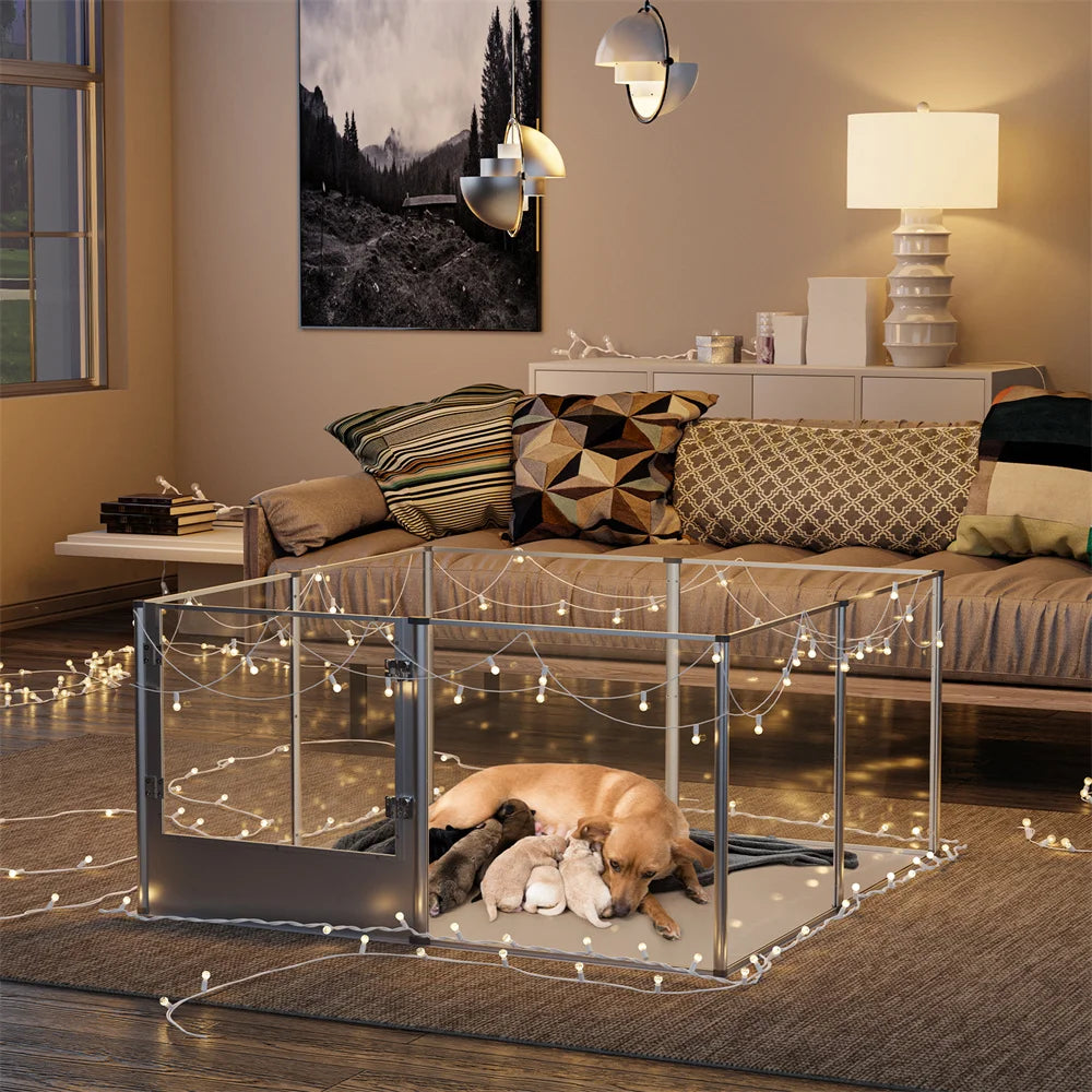 BORWARTH Dog Playpen Acrylic Enclosure With Waterproof Pad