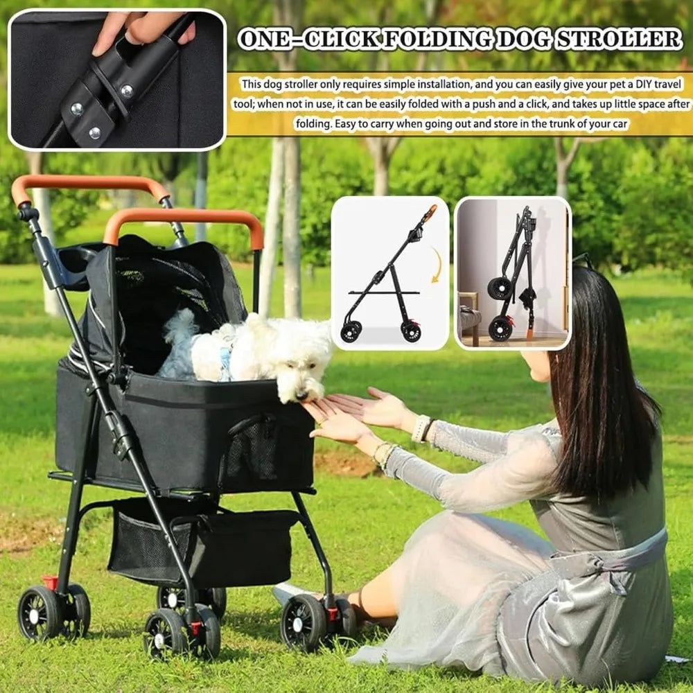 3 In 1 Pet Stroller Cat Dog 4 Wheel With Detachable Carrier