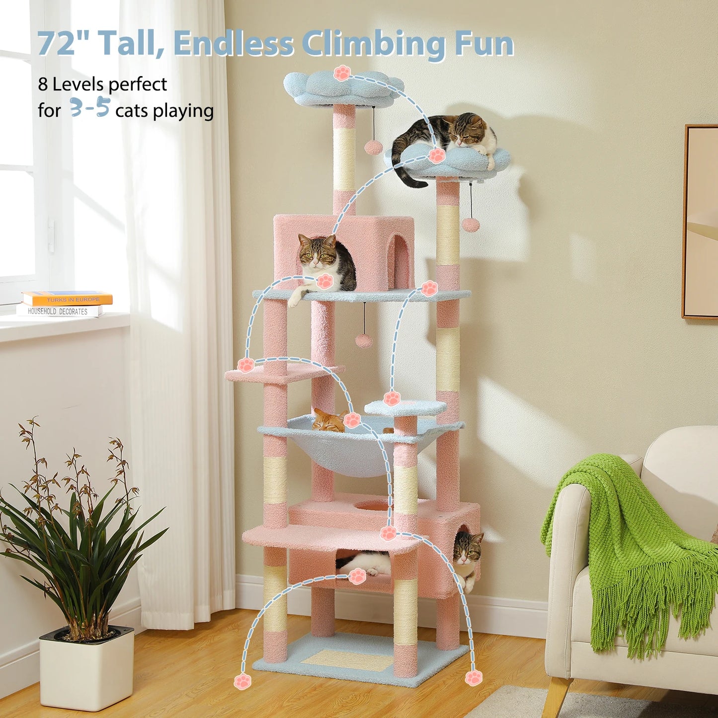 PETEPELACN Cat Tree Tower Indoor Levels Hammocks and Condos