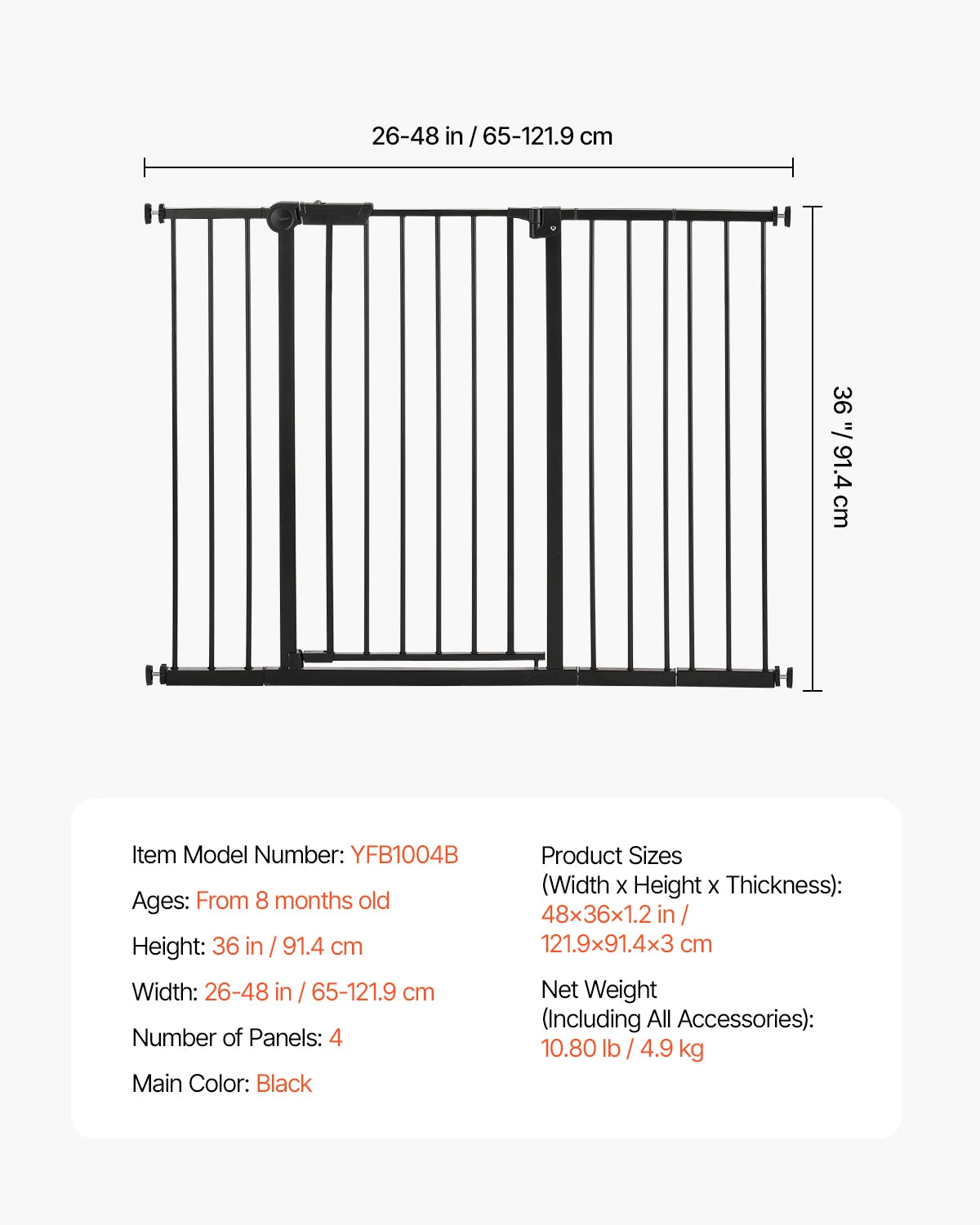 SucceBuy Baby Gate Walk Thru Pressure Mount For Pets