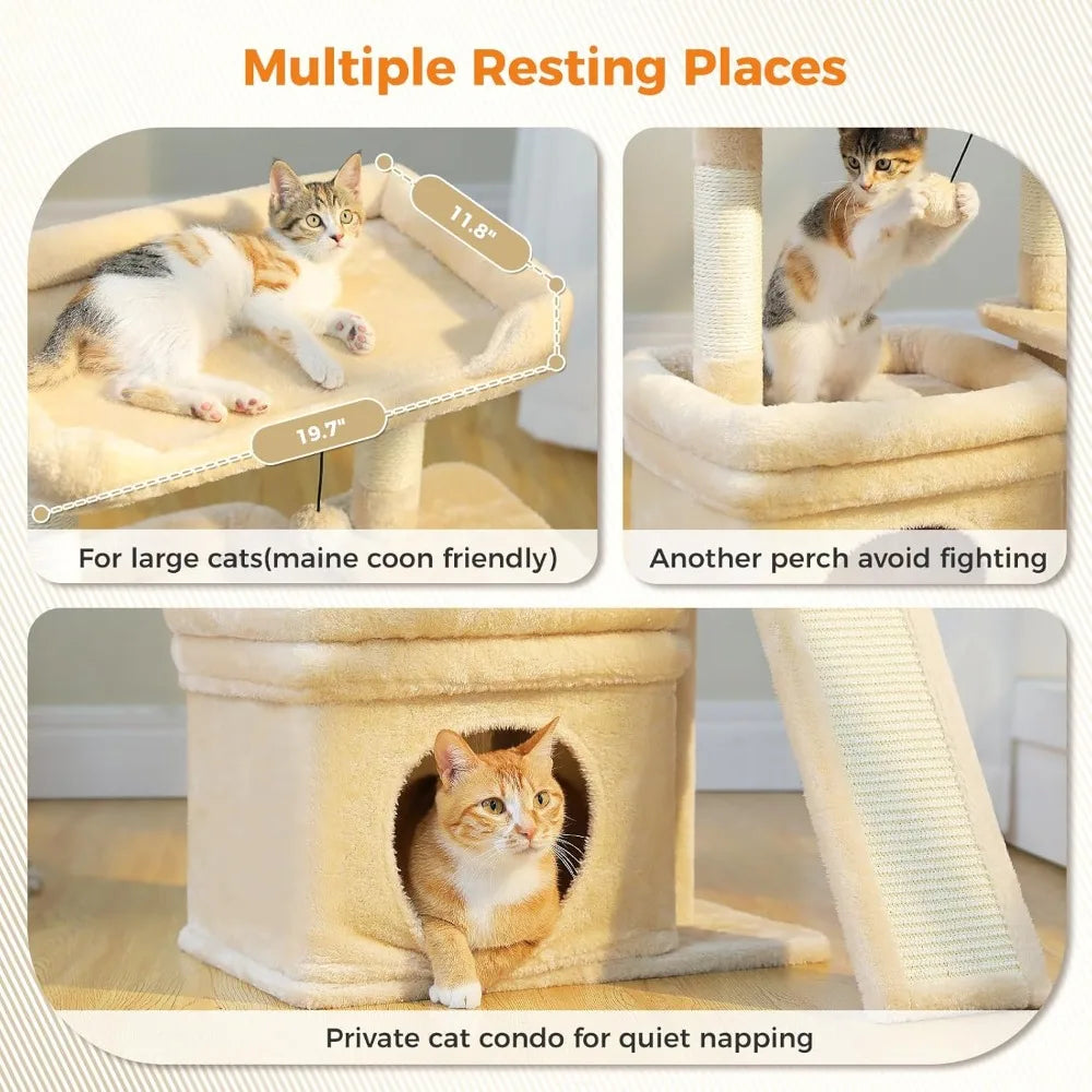 PEQULTI Cat Tree Tower With Wide Top Perch And Condo