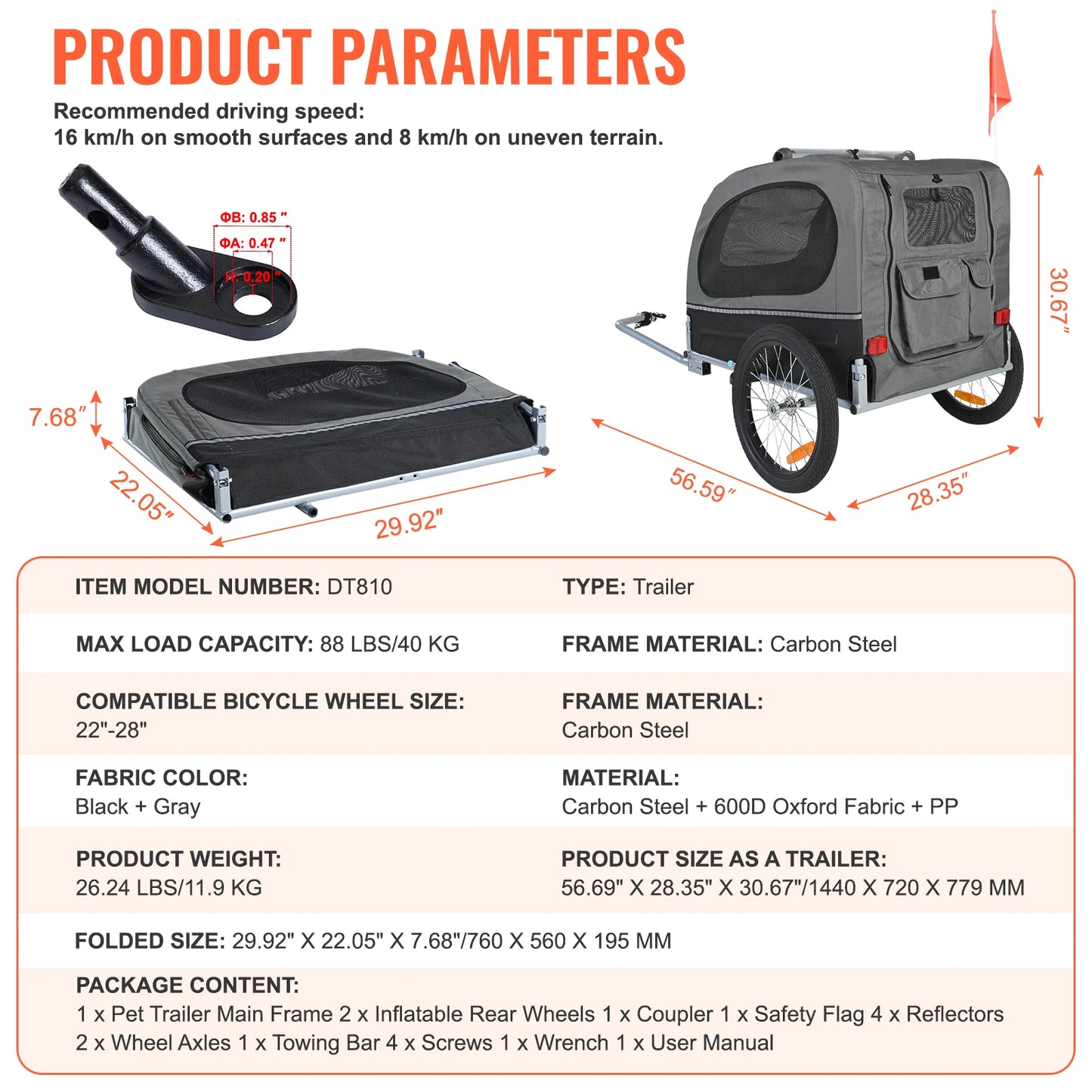 SucceBuy Dog Bike Trailer Cart With Foldable Frame Durable