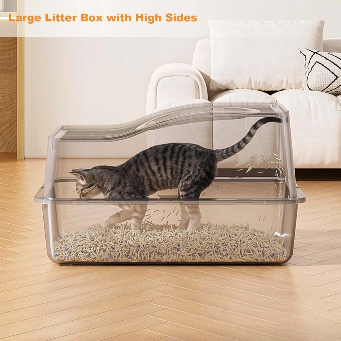 Stainless Steel Litter Box With Lid, Enclosed Litter Box With Cat Litter Mat And Scoop, Extra Large High Sided Cat Litter Trays