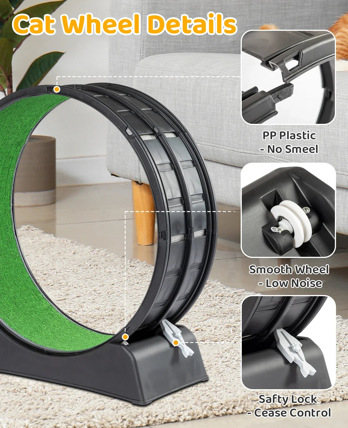 Indoor Cat Exercise Wheel Treadmill With Carpeted Runway