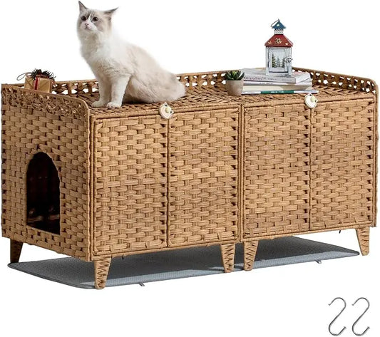 XMSJ Cat Litter Box Enclosure For Two Cats With Double Doors