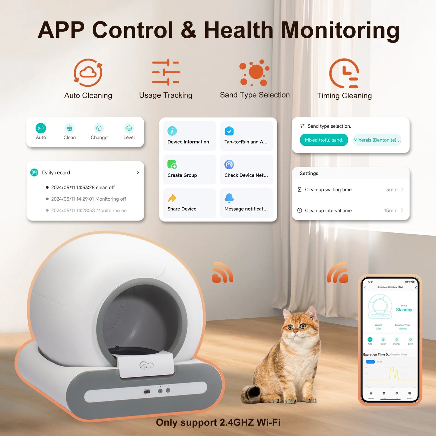 DOEL Self Cleaning Cat Litter Box App Control 2 4G WiFi