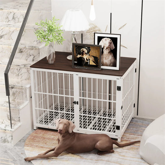 BORWARTH Large Wooden Dog Crate End Table Kennel Tray