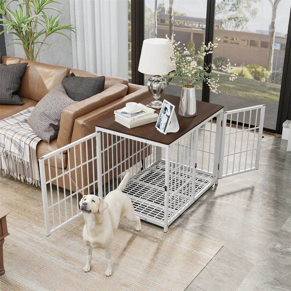 BORWARTH Large Wooden Dog Crate End Table Kennel Tray