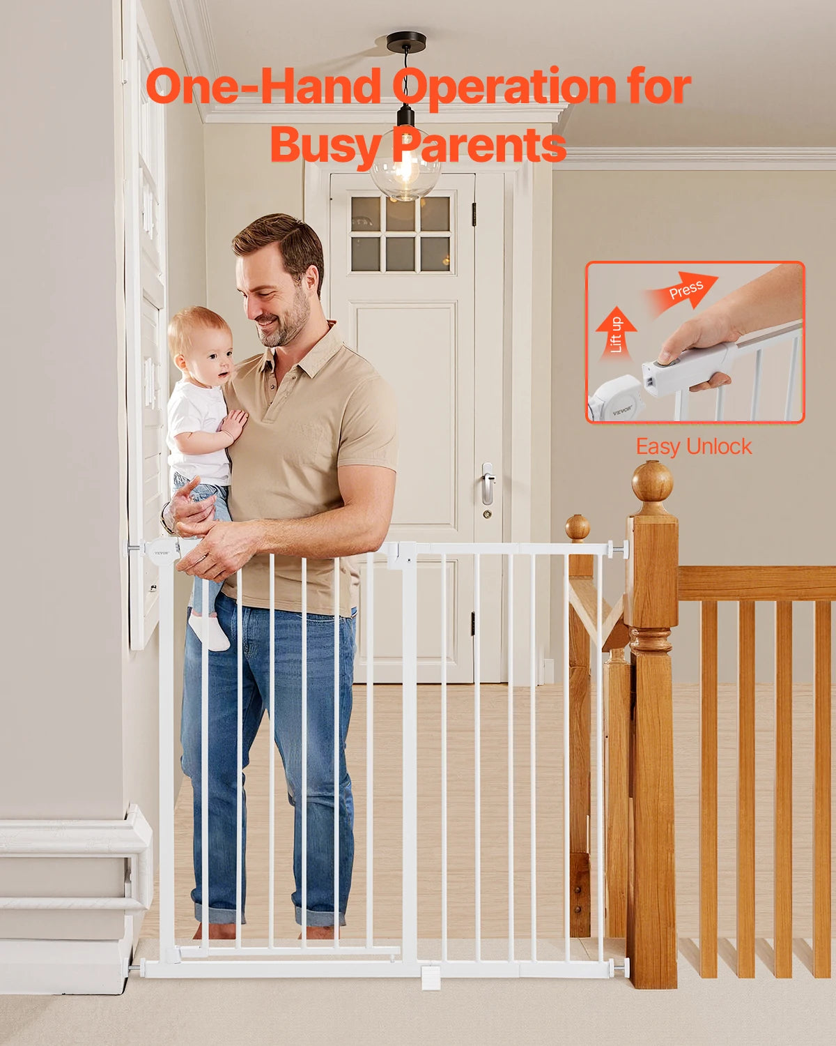 SucceBuy Baby Gate Walk Thru Pressure Mount For Pets