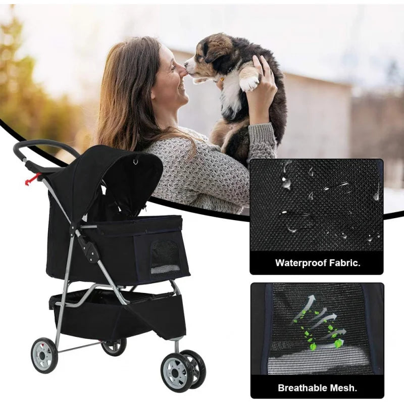 Hign-concerned 3-Wheel Pet Stroller Breathable Mesh Carrier
