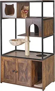 ZHIYONG Cat Enclosure With Hidden Litter Box Condo Hammock