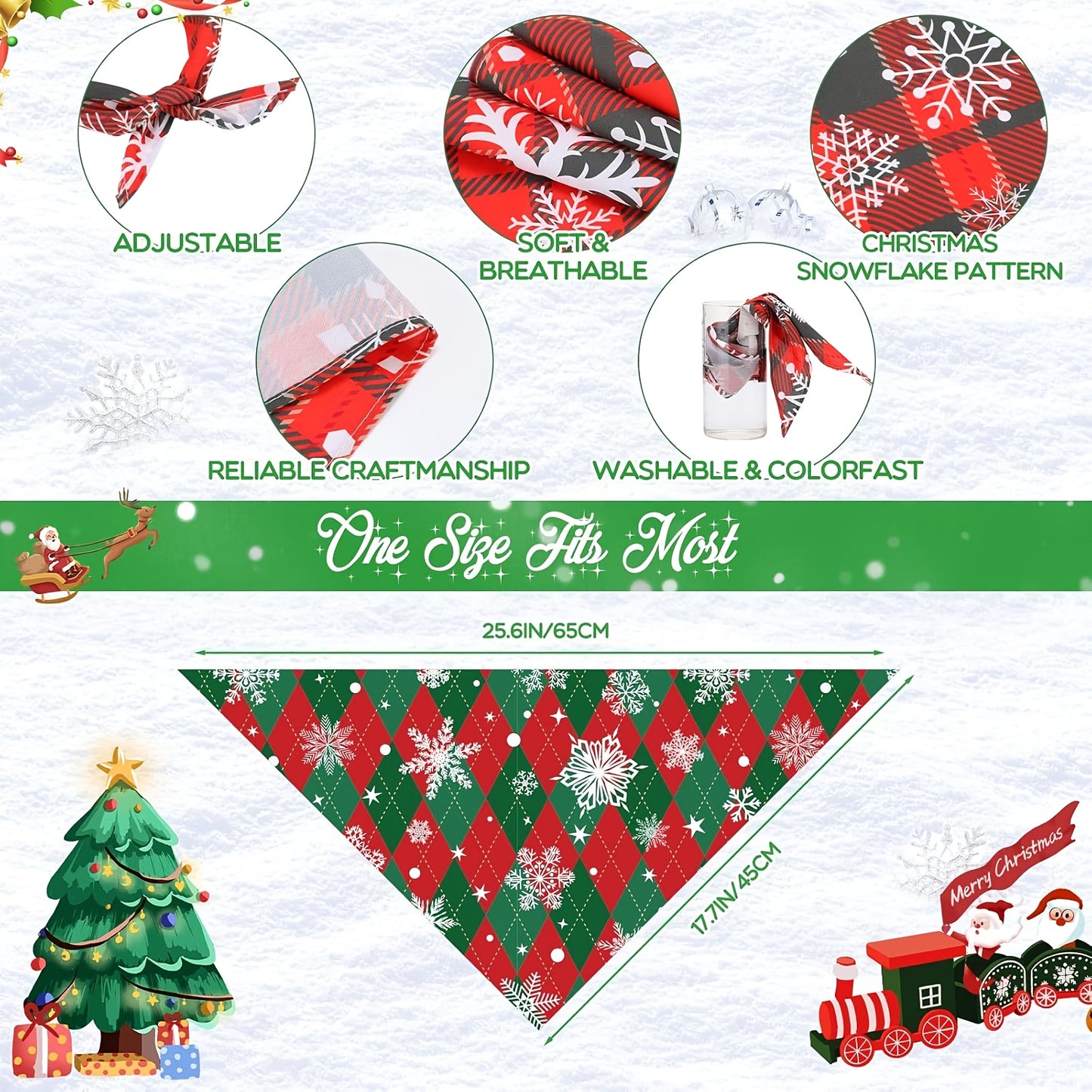 Pet Costume Bandanas 60 Pieces Christmas Snowflake Plaid Dog Scarves