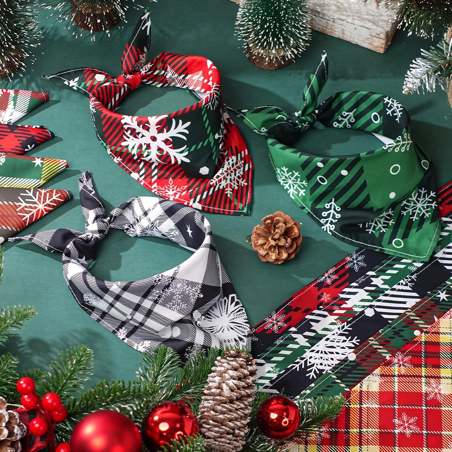 Pet Costume Bandanas 60 Pieces Christmas Snowflake Plaid Dog Scarves
