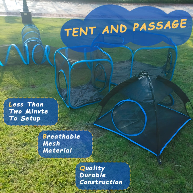 Playful Design Pet Play Tunnel Set 4pc Foldable Playpen For Cats