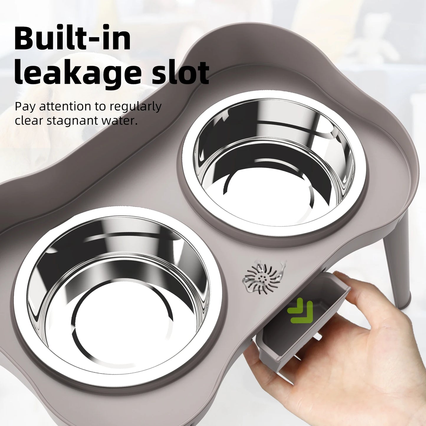 Superdesign Rimmed Table Pet Bowl Stainless Steel Elevated Neck Protection