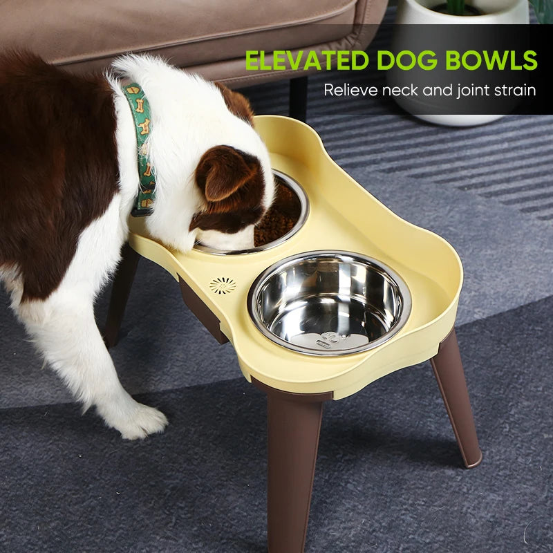 Superdesign Rimmed Table Pet Bowl Stainless Steel Elevated Neck Protection