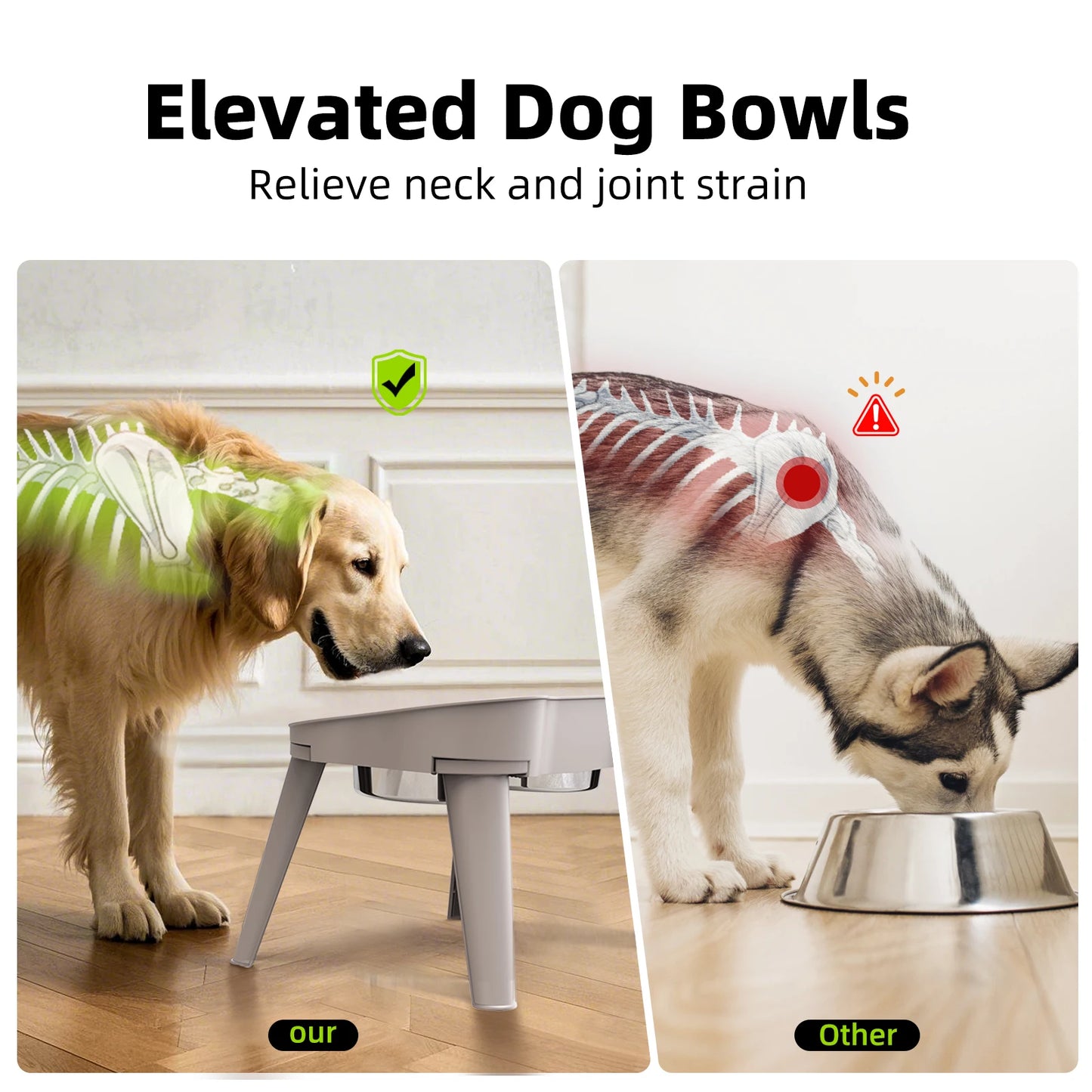 Superdesign Rimmed Table Pet Bowl Stainless Steel Elevated Neck Protection