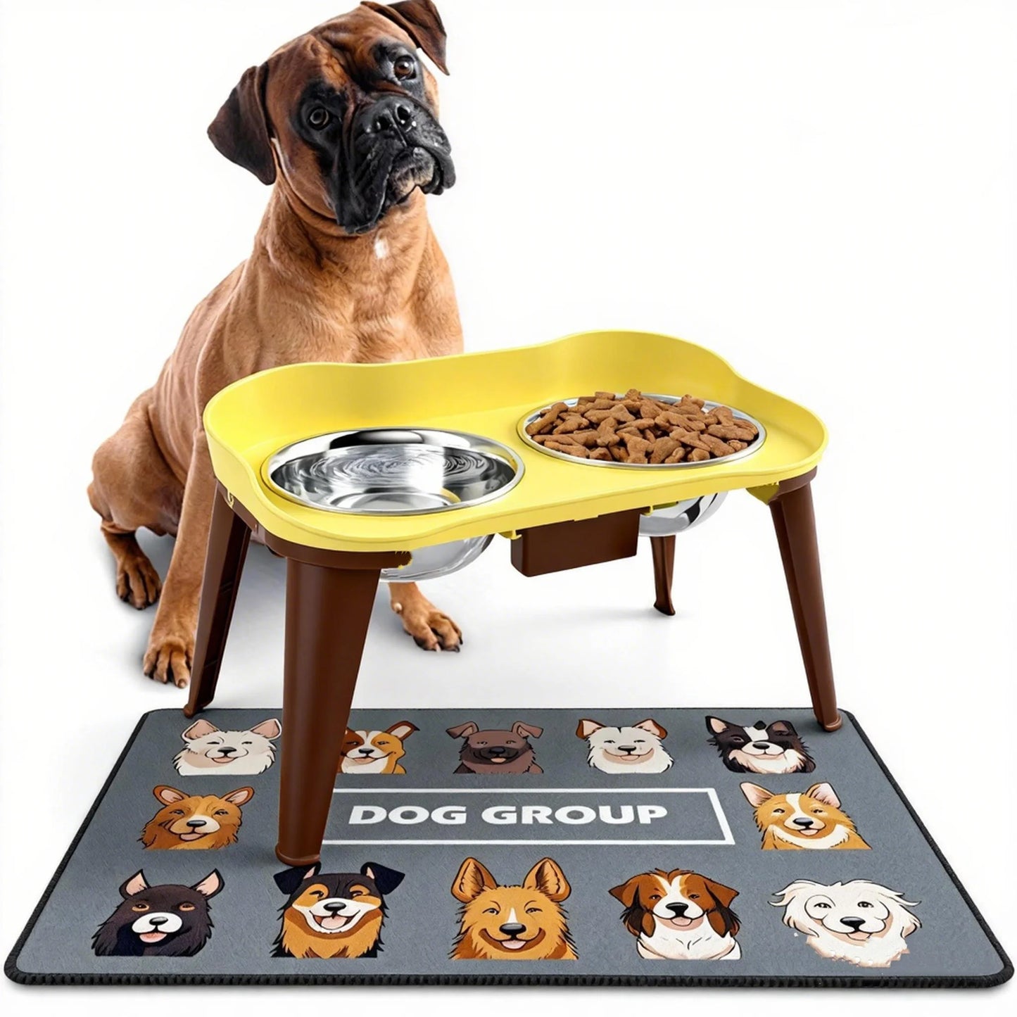 Superdesign Rimmed Table Pet Bowl Stainless Steel Elevated Neck Protection