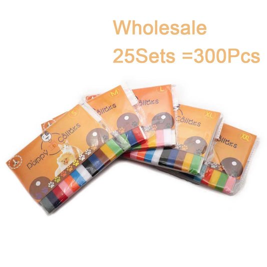 KIYUE Adjustable Nylon Puppy Identification Collars Kit 25 Sets Wholesale