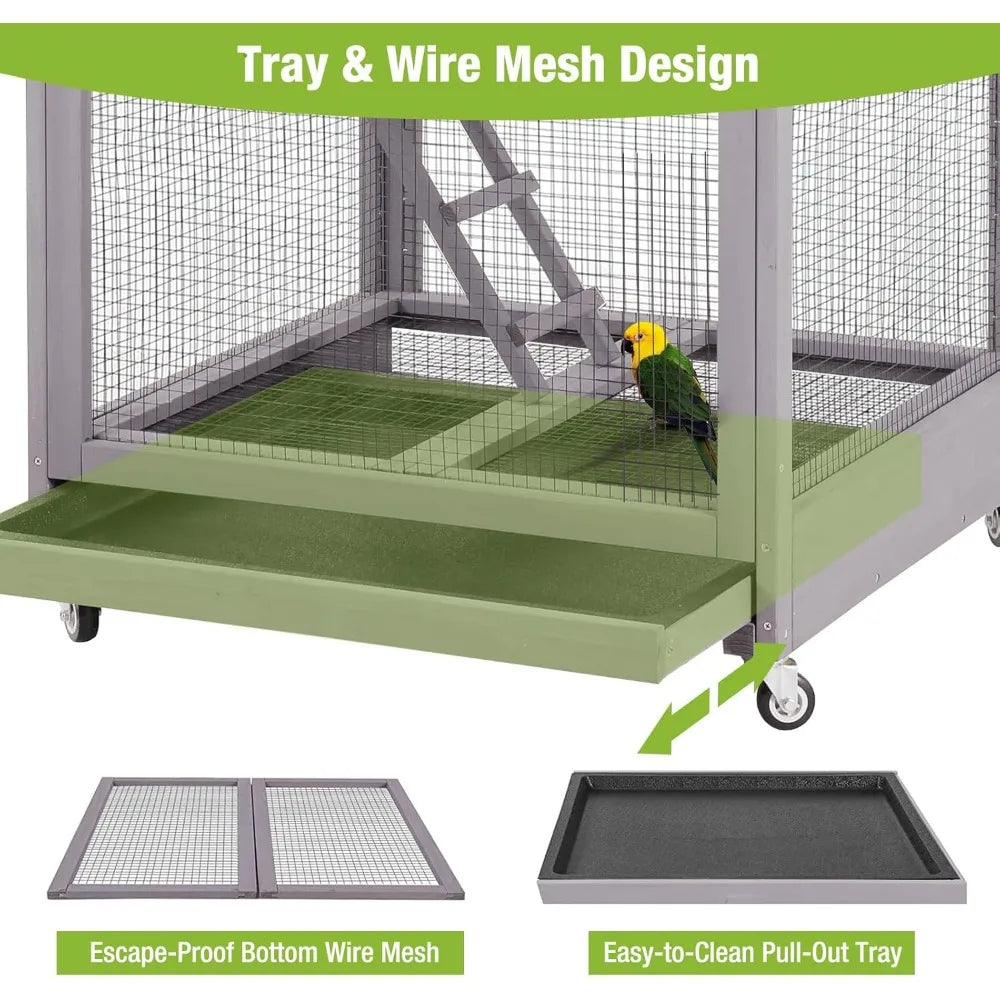 Gap Outdoor Wooden Parrot Aviary Cage With Four Casters