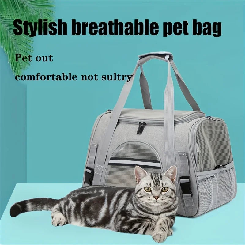 Portable Cat Bags Soft-Sided Pet Carrying Four-Sided Breathable Carrier Bags with Fur Pad Cats Handbag Travel Bag Transport Bag