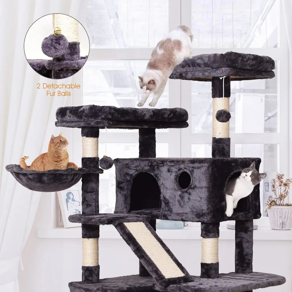 XUYUAN Cat Tree Tower With Condos Ladders Hammock Plush