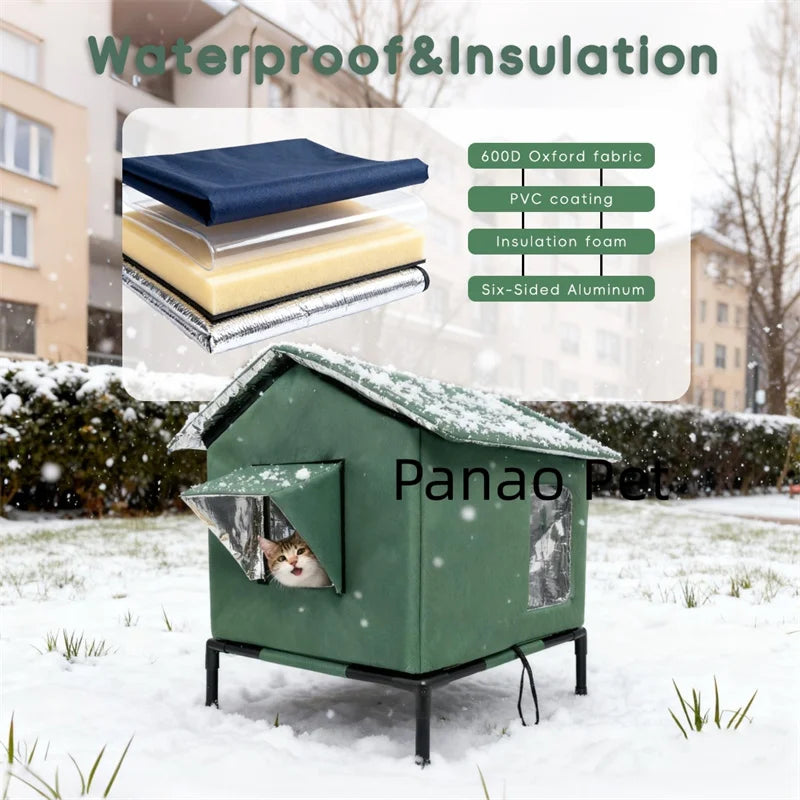 Winter Elevated Pet House-Bed Moisture-Proof Design Cat House Weatherproof for Indoor or Outdoor Use Fits Small or Medium Pets