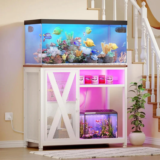 Fish Tank Stand With Led Lighting And Power Outlets