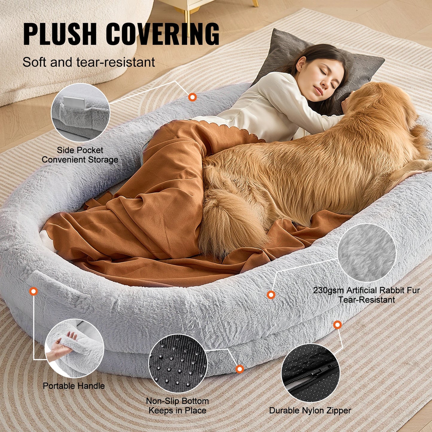 SucceBuy Human Dog Bed With Orthopedic Foam And Washable Cover