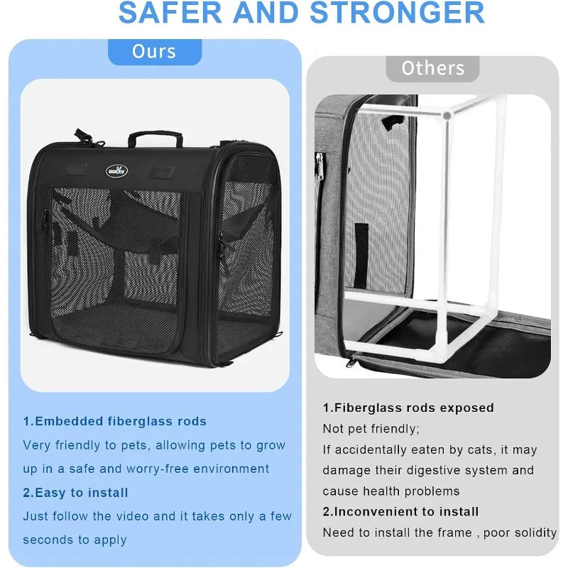 Wakytu Foldable Dual Pet Carrier for Cats And Dogs Zippered Cat Car Transportation Box Pet Travel Bag All Breeds