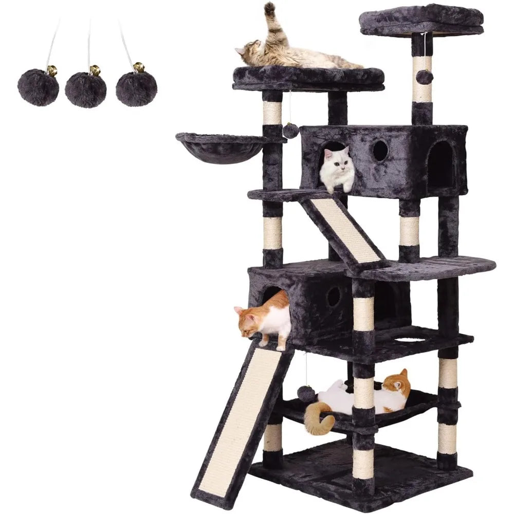 XUYUAN Cat Tree Tower With Condos Ladders Hammock Plush