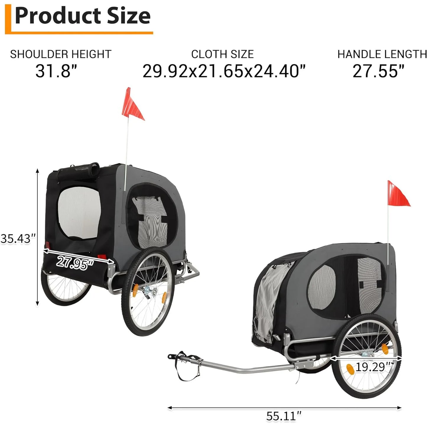 HiMISS Steel Dog Bike Trailer 40kg Universal Coupler Water Resistant