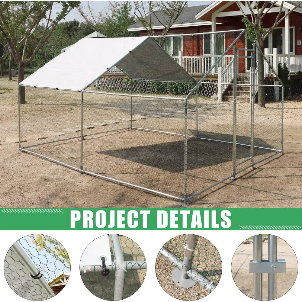 MKDK Walk In Metal Chicken Coop With Waterproof Anti UV Cover