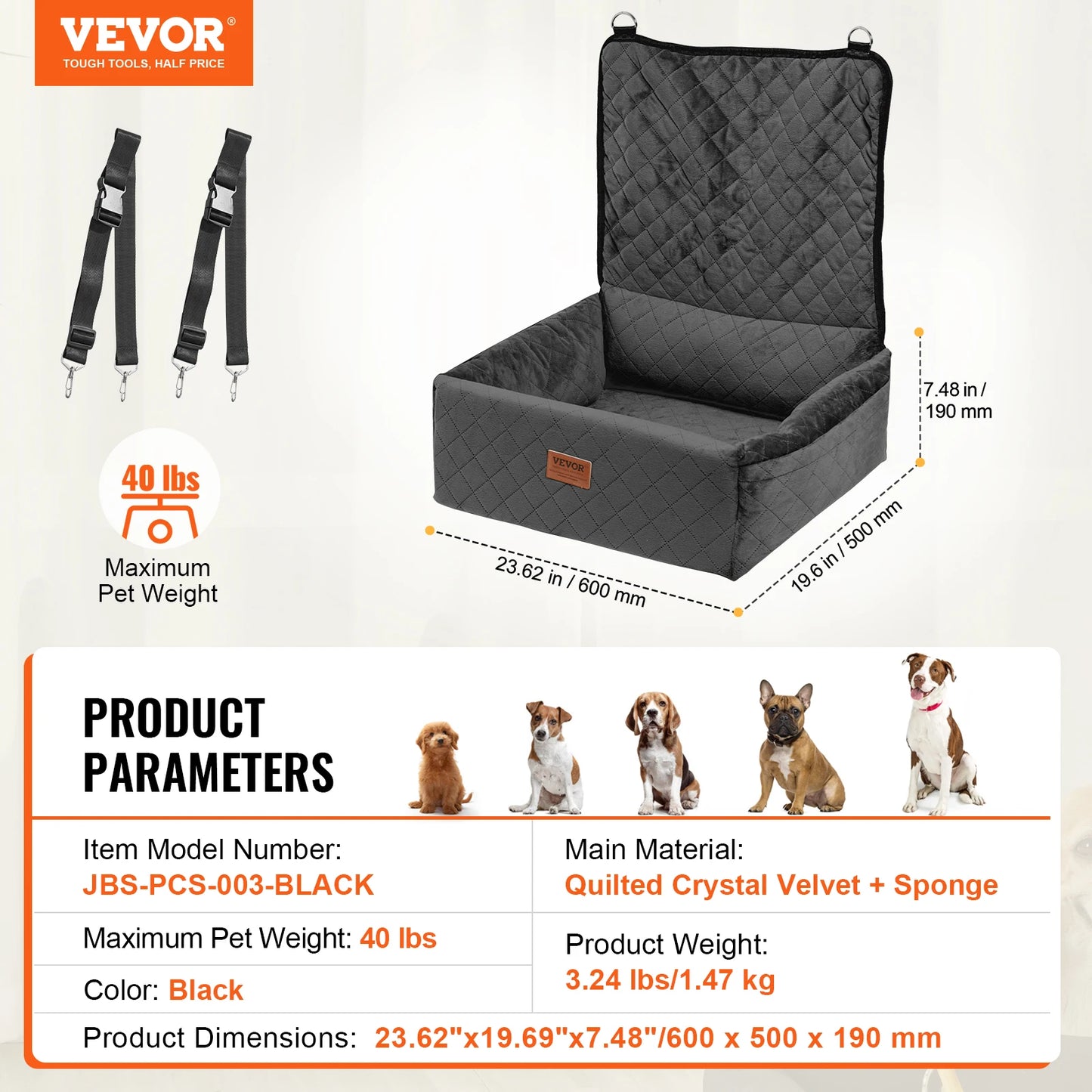 SucceBuy Waterproof Dog Car Seat Booster With ClipOn Safety Leash