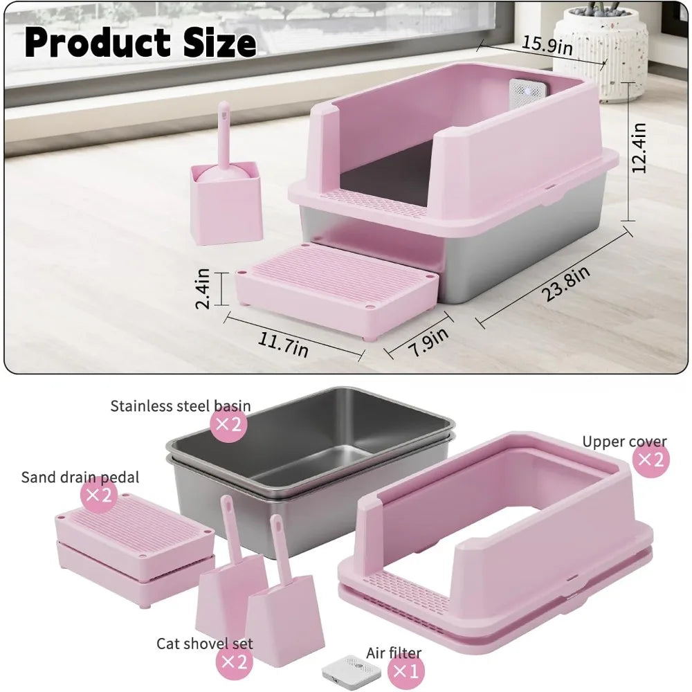 Stainless Steel Litter Box With Odor Control For Cats