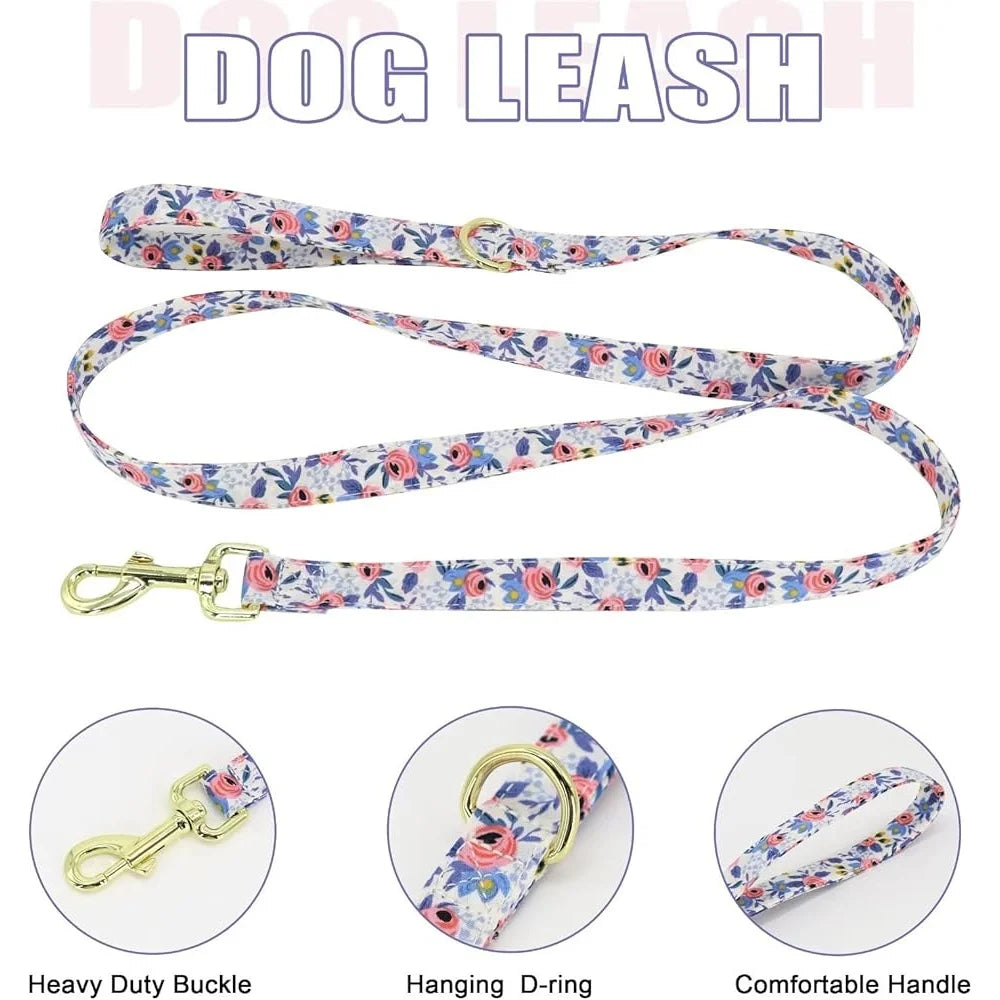 CN Fujian Dog Harness Leash Collar Set Floral Mesh Vest