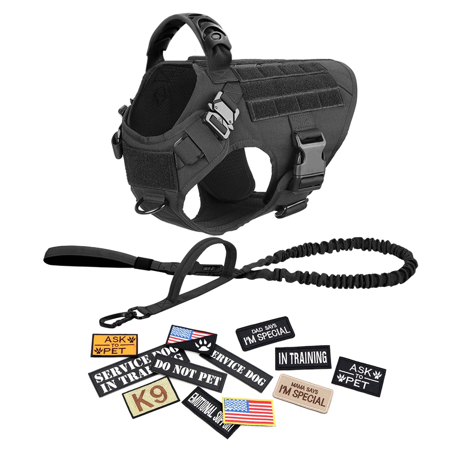 PETRAVELCN Military Dog Harness Vest Leash Set With Patches Malinois