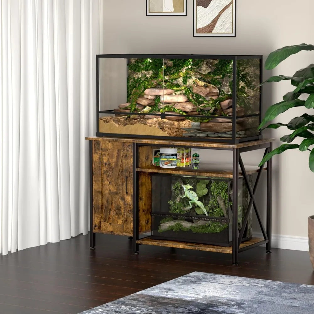 DAFIFY Reptile Tank Stand With Power Outlet And Storage