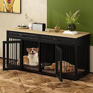 DAFIFY Heavy Duty Dog Crate Furniture With Divider Storage