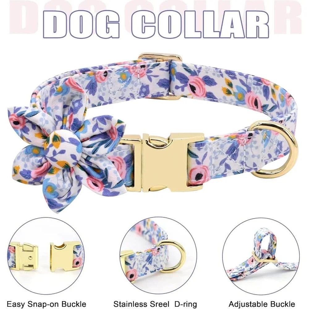 CN Fujian Dog Harness Leash Collar Set Floral Mesh Vest