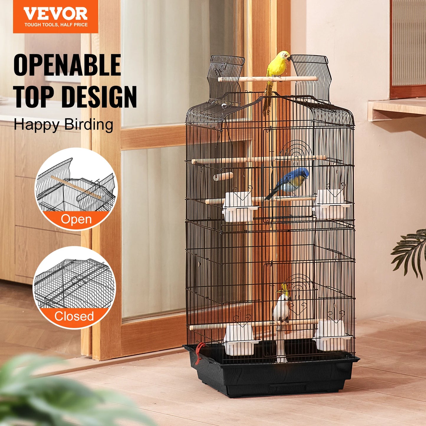 Open Top Parrot Bird Cage Hanging Cage With Swing Perch
