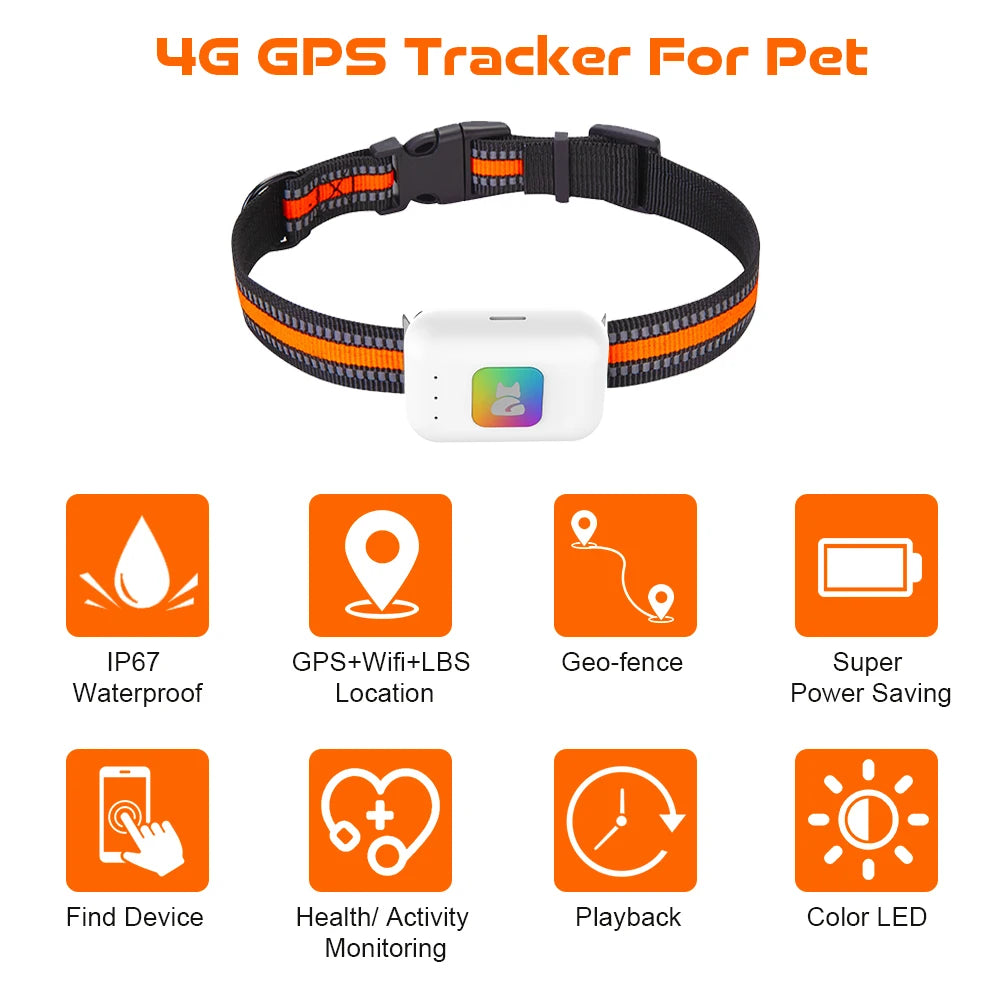 4G Dog GPS Tracker Smart Collar With Geo Fence Included