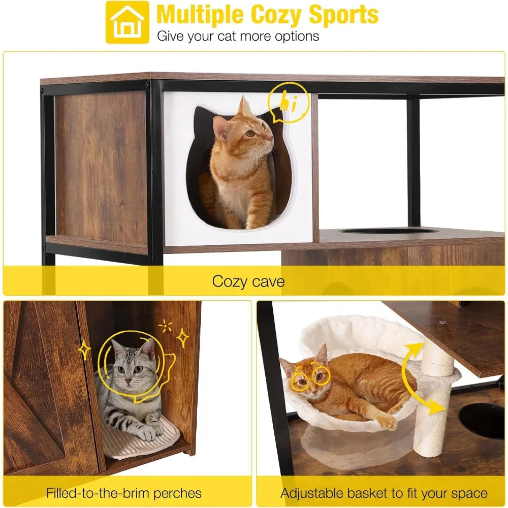 ZHIYONG Cat Enclosure With Hidden Litter Box Condo Hammock