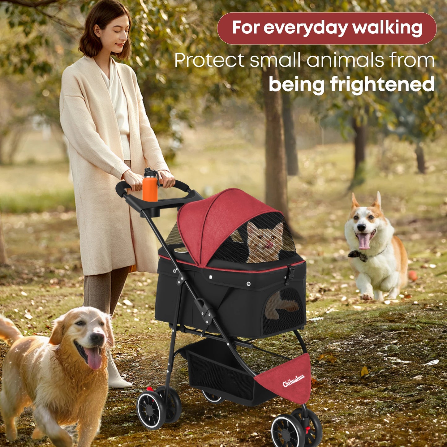 CHIHUAHUA Pet Stroller For Cats And Dogs Foldable Mesh Canopy