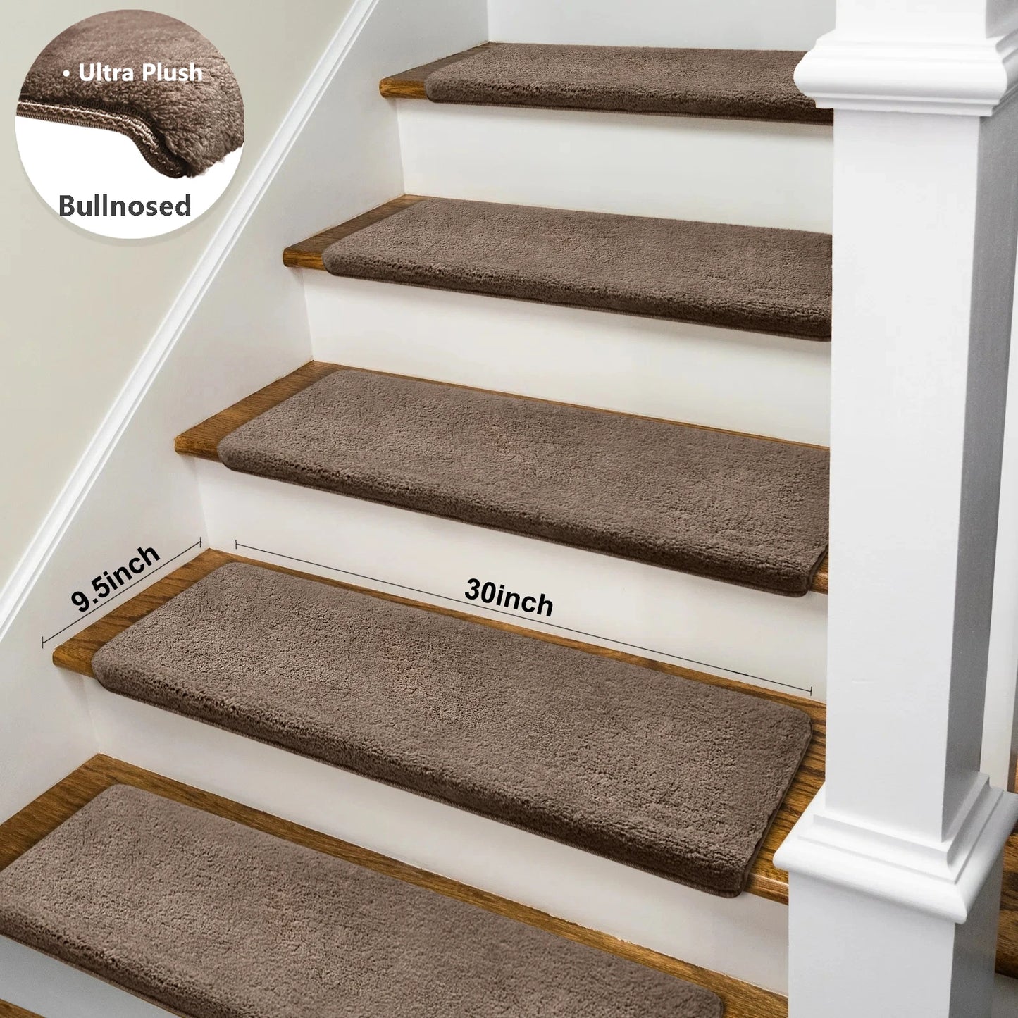 NONECN Bullnose Non-Slip Stair Treads Ultra Plush Peel and Stick