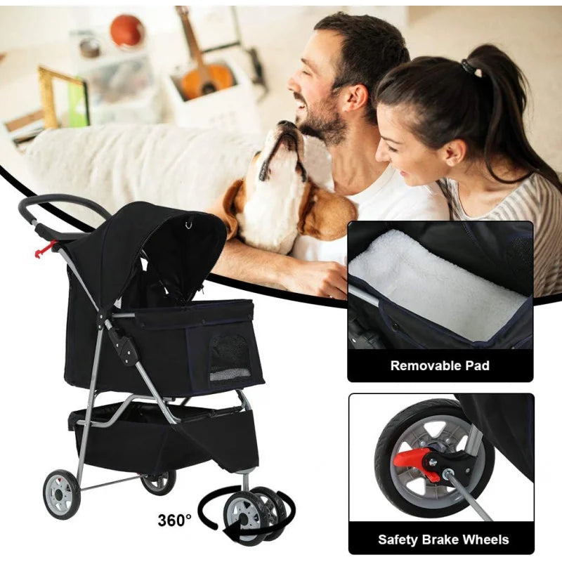Hign-concerned 3-Wheel Pet Stroller Breathable Mesh Carrier