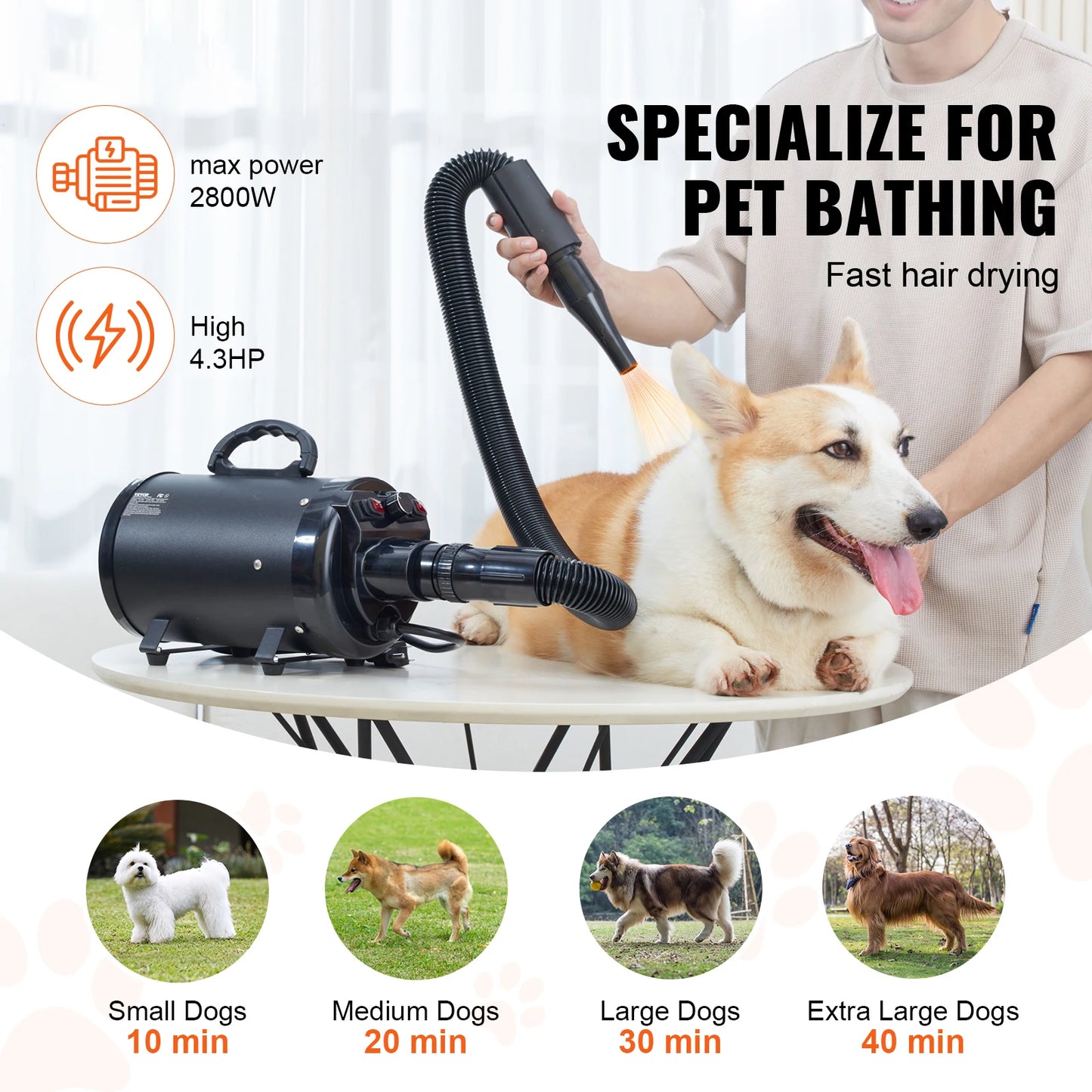 SucceBuy 2000W Dog Grooming Dryer With Adjustable Speed Hose