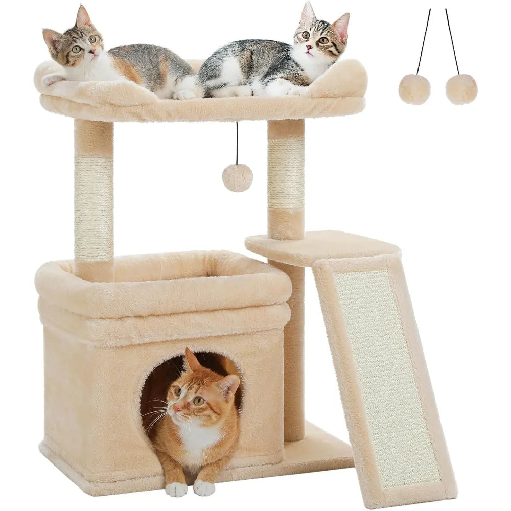 PEQULTI Cat Tree Tower With Wide Top Perch And Condo