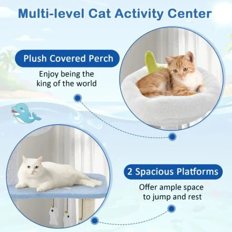 Three Layer Cat Tree Climbing Frame With Marine Theme