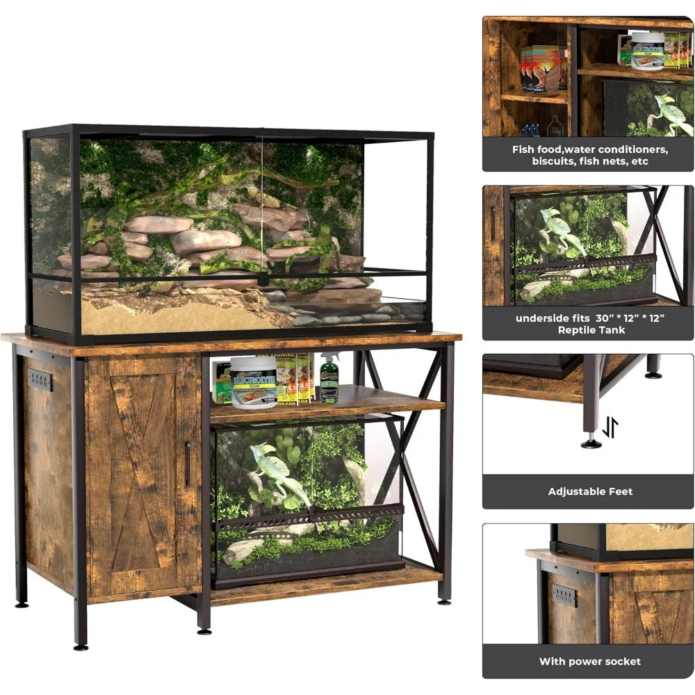DAFIFY Reptile Tank Stand With Power Outlet And Storage